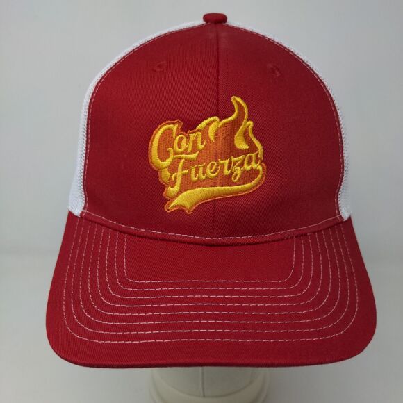 Con Fuerza Men's Snapback Mesh Back Hat Red White Embroidered Logo Adjustable - Picture 2 of 8